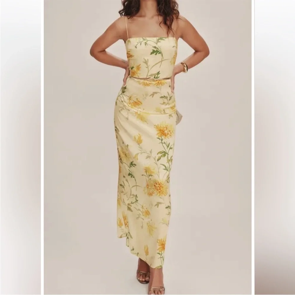 Reformation Frankie Silk Maxi Dress Gown Honeyglow Floral Party Wedding, SIZE 0 - Picture 4 of 12
